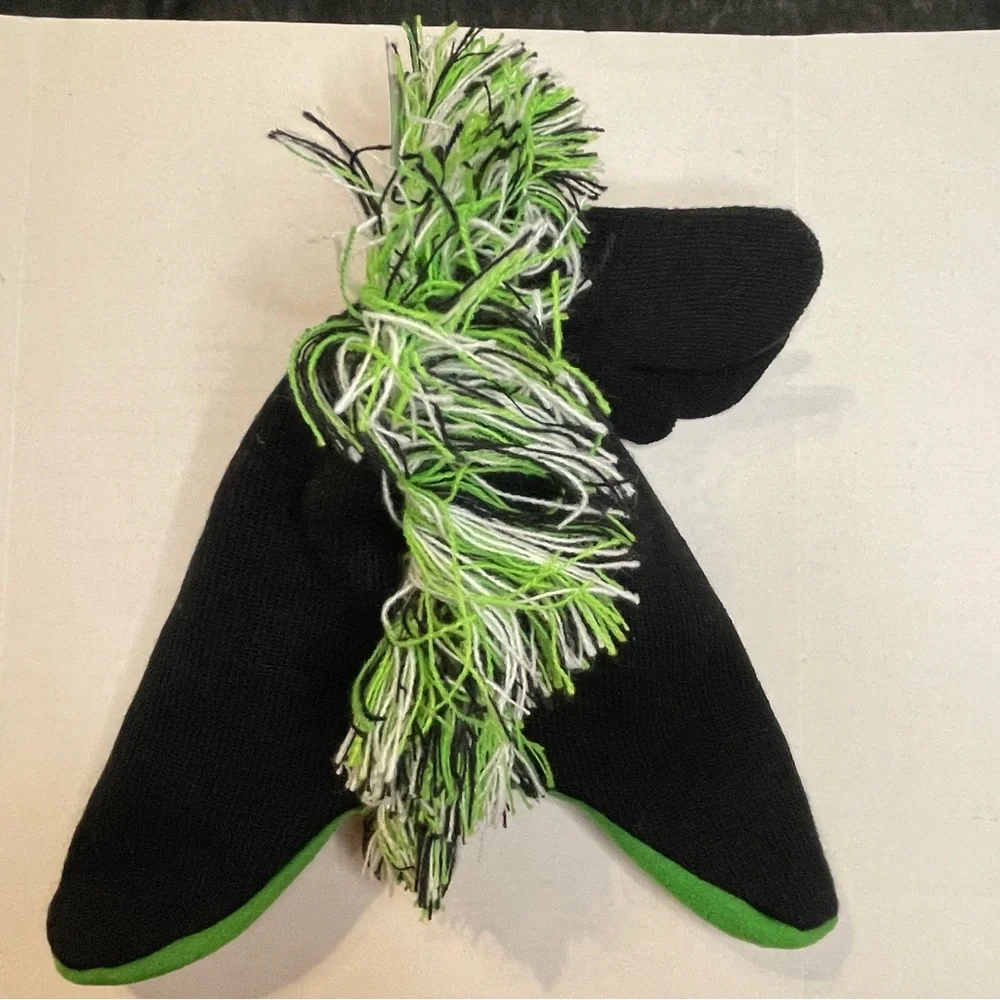 Monster Winter Hat Mittens Beanie Black Toddler One Size Face Eyes Teeth Mohawk